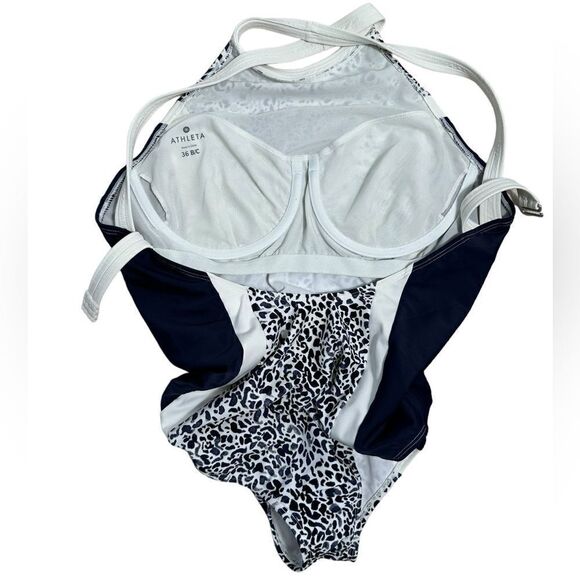 Athleta Navy Blue & White Leopard Print Zimbabwe One Piece Swimsuit Size 36 B/C - Picture 6 of 12